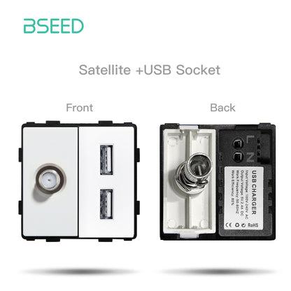 BSEED EU Standard Wall Socket with USB RJ45 TV Satellite Plug Glass Panel DIY Free Combination Function Part for Home Automation