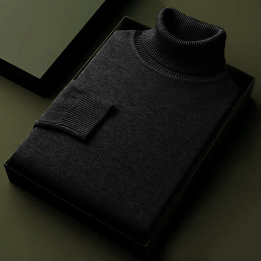 Autumn Mens High Quality Knitted Turtleneck Sweater Winter Long Sleeve Breathable Pullover Large Solid Color Warm Streetwear