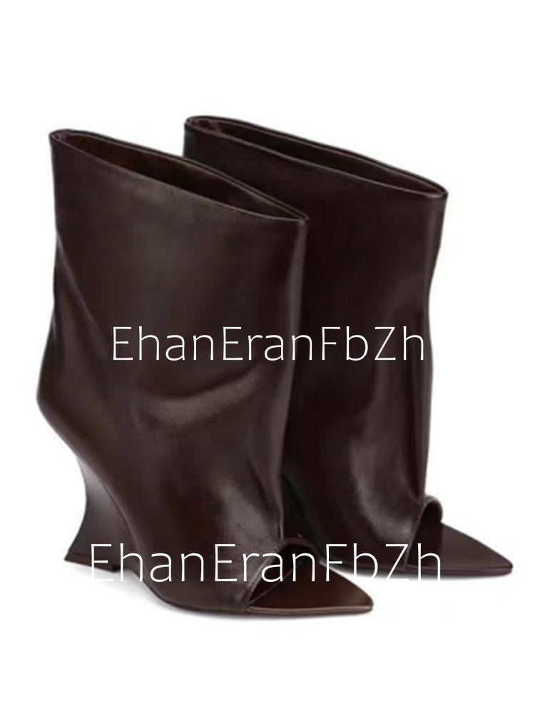 2025Ladies' Spring and Summer New Fish Mouth Slope High Heel Knee Boots, Fashionable Pointed Fashion Show Medium Cool Boots