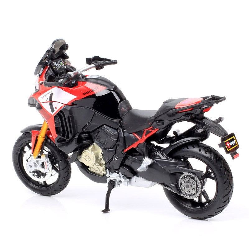 Miniaturas de moto de aventura Bburago Ducati Multistrada V4 Pikes Peak em escala 1/18, modelo de motocicleta de brinquedo diecast, vermelha