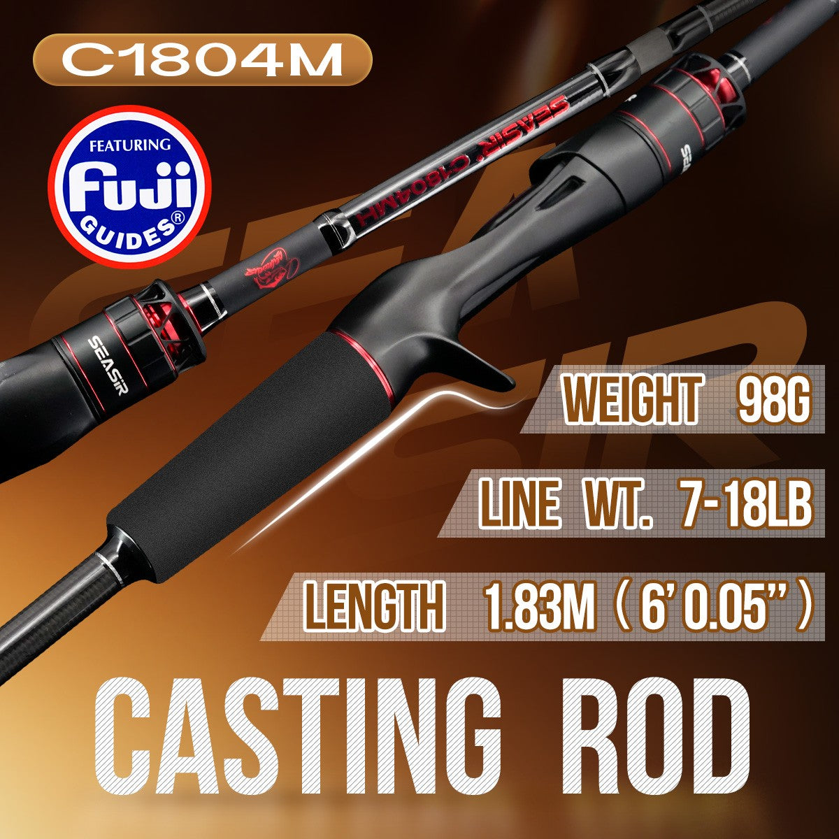 Vara de Pesca para Spining e Casting Seasir Salminus XF M/MH, Passadores FUJI O, 1,83M, Arrasto 7-9KG, 4 Partes, Alta Potência, Vara de Viagem Versátil
