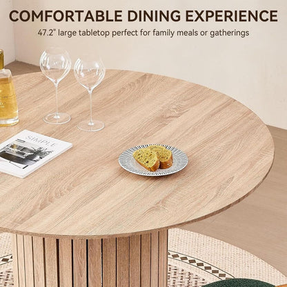 47" Round Dining Table for 4, [Chamfered Edge 1.2" Thickness Tabletop] Farmhouse Kitchen Table Circle Pedestal Dinner Table, ?47