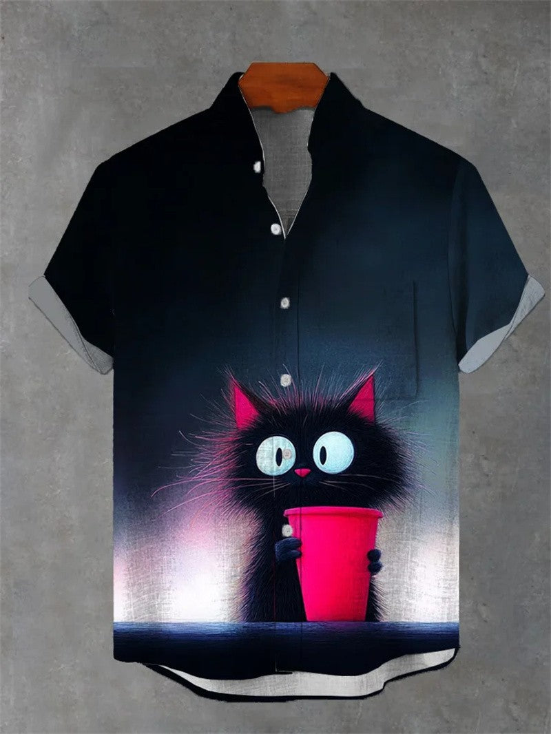 New Fashionable Luxury Hawaiian Holiday Beach Flower Cat Shirt 2025 Best Ethnic Style Clothing Camisa Hawaiana Hombre