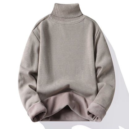 Men‘s Thermal Fleece High-neck Sweater Winter Turn-down Collar Fleece-lined Knitted Pullover Casual Keep Warm Thick Bottom Tops