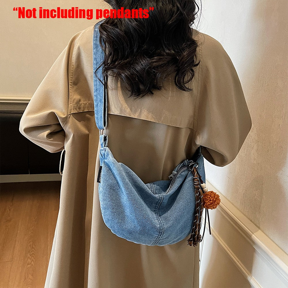 Autumn and Winter Trendy and Cool Fashion Denim Dumpling Bag New Zipper Versatile Single Shoulder Crossbody Bag
