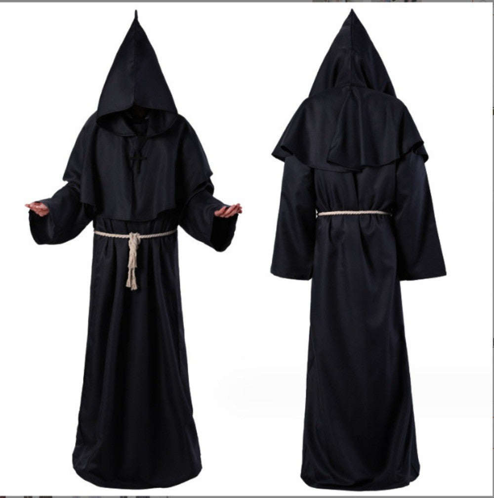 Medieval Hooded Monk Friar Priest Wizard Long Robe Unisex Adult Loose Stage Outfit For Masquerade Theme Party Halloween Cosplay