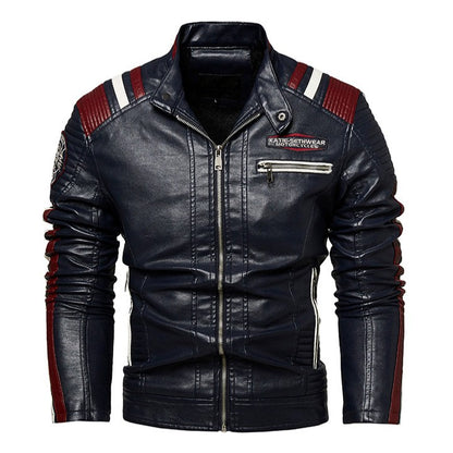 Mens Vintage Motorcycle Jacket 2023 Men Fashion New Biker Leather Jacket Male Embroidery Bomber Coat Winter Fleece Pu Overcoat