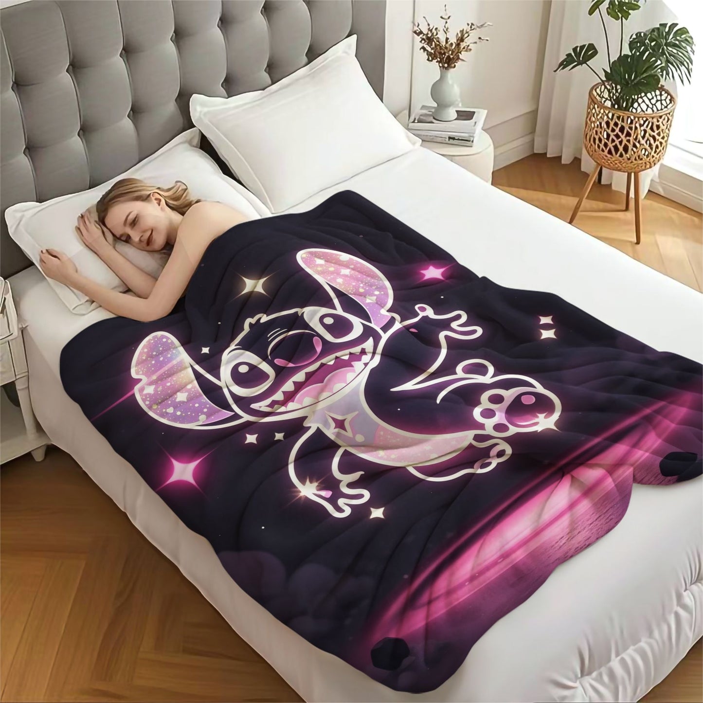 Disney Dream Stitch Print Blanket Multifunctional Flannel Blanket Birthday Gift for Home Outdoor Travel Camping Nap Cover