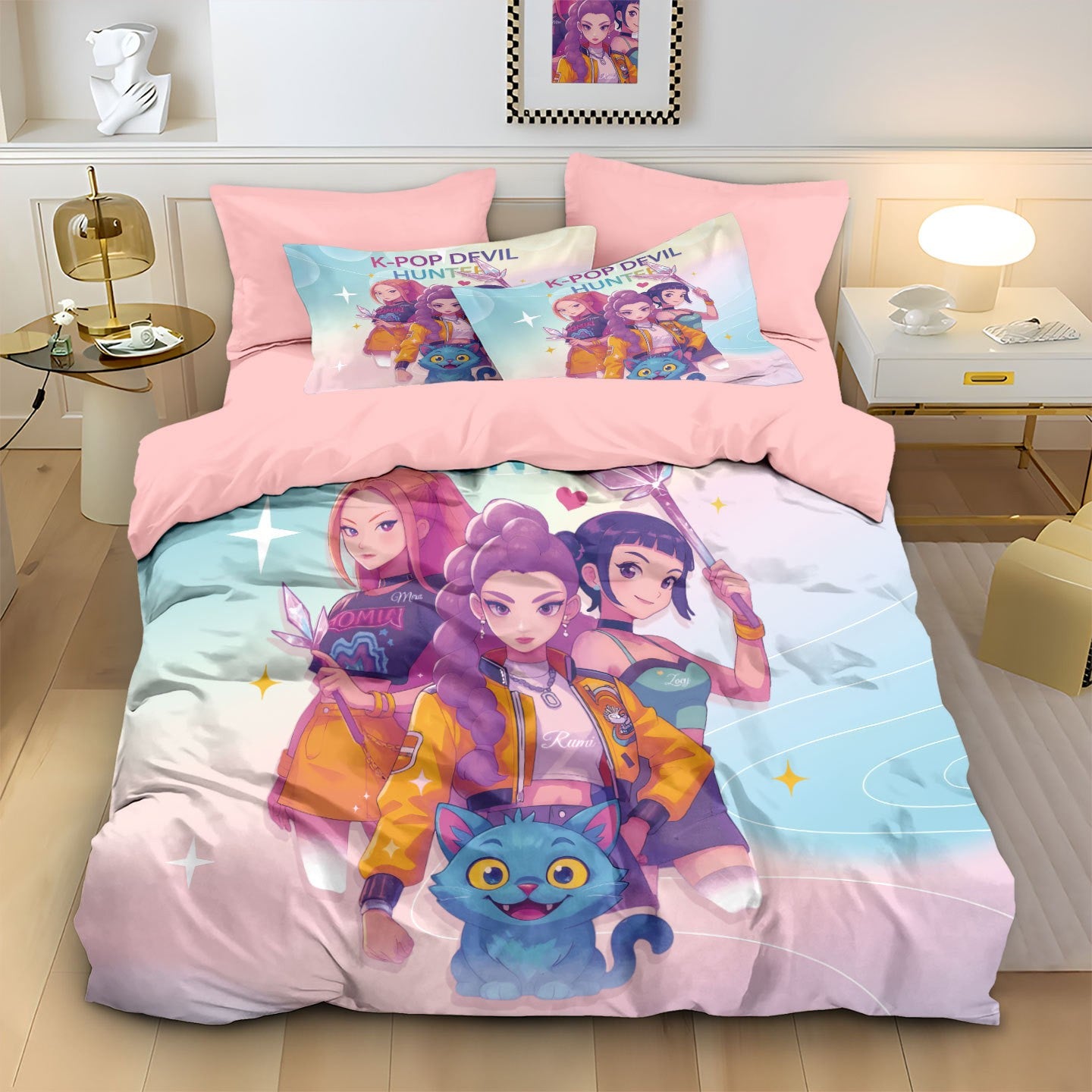 Kpop Demon Hunters Huntrix Bedding Set - Single to King Size, Anime Print Duvet Cover Sets for Adult Bedrooms
