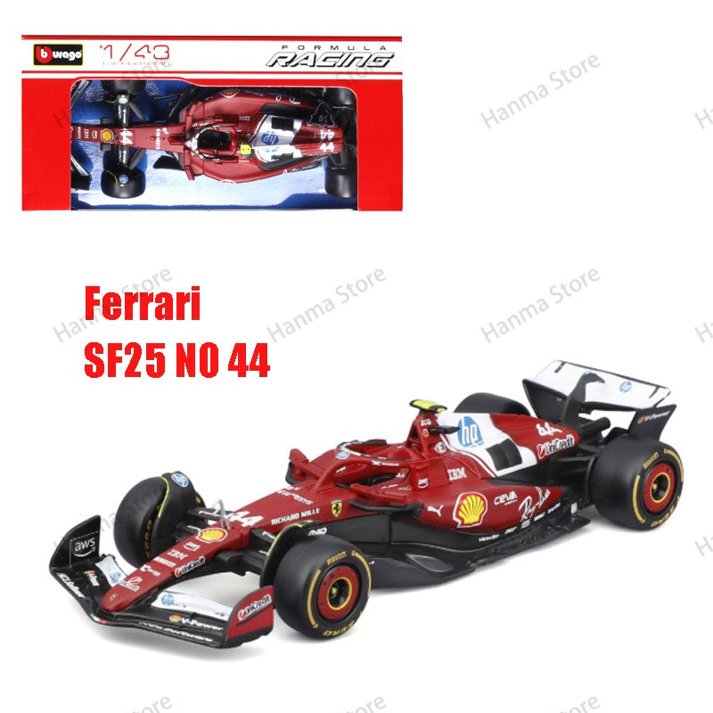 Bburago 1:43 Carro de Fórmula 1 McLaren Mercedes Ferrari SF25 Redbull Racing AlpineA525 Miniatura Colecionável de Metal Fundido Verstappen