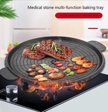 DEOUNY Korean BBQ Grill Pan with Maifan Stone Coated Surface Non-Stick Camping Frying Pan Portable BBQ Grill Plate for Outdoor