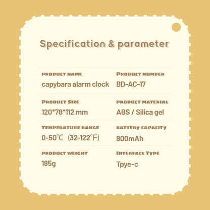 Bedside LED Clock Kids Alarm Clock Children's Sleep Trainier Temperature Display With Rechargeable Control Digital Cute Capybara