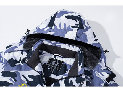 MAGCOMSEN Fleece Ski Jacket Men's Hooded Waterproof Thermal Thick Warm Camo Parka Removable Hooded Coats Winter Snowboard Anorak