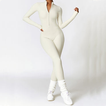 Women's Long Sleeved One-piece Sportswear Zipper Yoga Rompers Gym Jumpsuits Workout High-intensity Skin-tight Fitness Garment