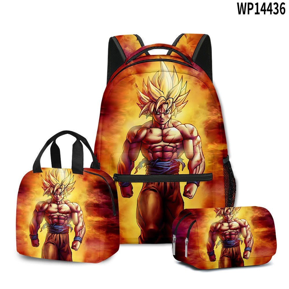 3D Print Dragon Ball Large Capacity Backpack Set Goku Super Saiyan GT Z Lunch Bag Pencil Case for Boys School Travel Picnic 20L