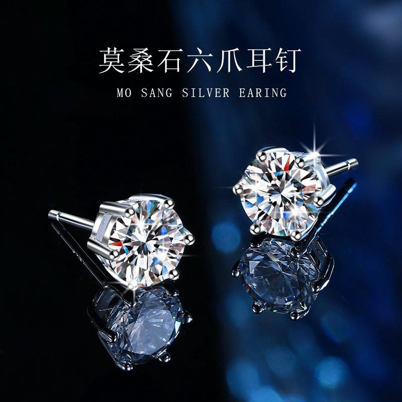 Brincos de tacha de moissanita TEN CARATS 0.3-3CT para mulheres Prata Esterlina 925 Corte Redondo Dazzling Joias Presente