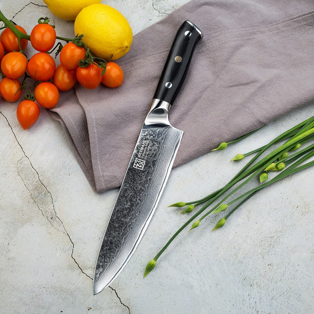 Conjunto de Facas de Cozinha KEEMAKE Design Faca de Utilidade Japonesa para Chef Faca de Corte de Aço Damasco de Alto Carbono para Vegetais e Carnes