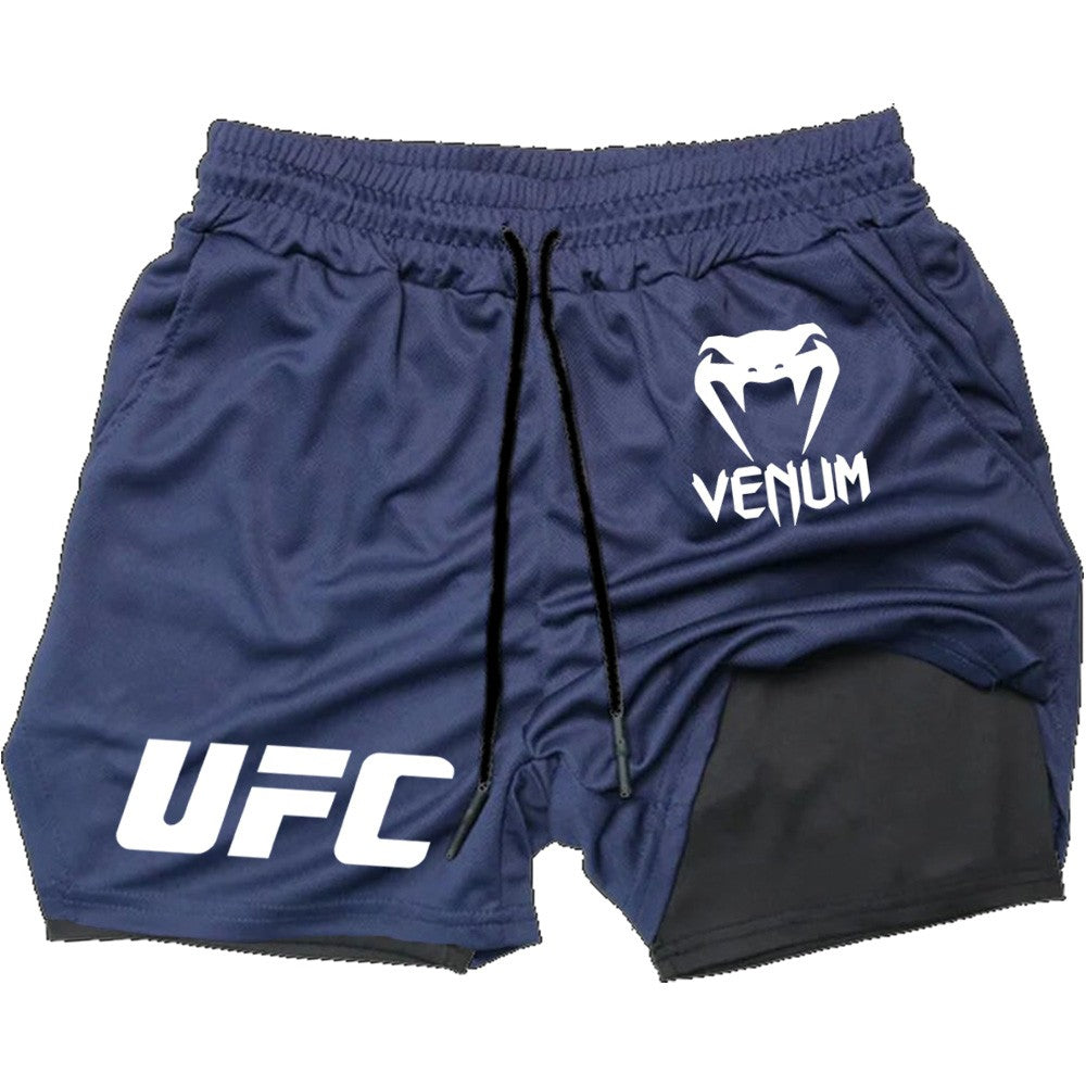 Men's UFC Printed Quick-Dry Double-Layer Sports Shorts, Breathable Tennis Training Shorts