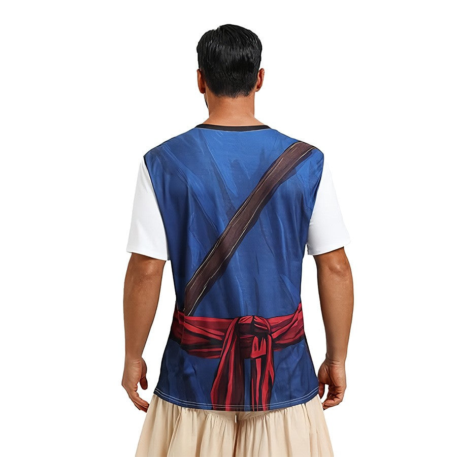 Men Medieval 3D Printed Pirate Costume T Shirt Short Sleeve Crew Neck Halloween Cosplay Vintage Captain Tops Male Holiday Appare