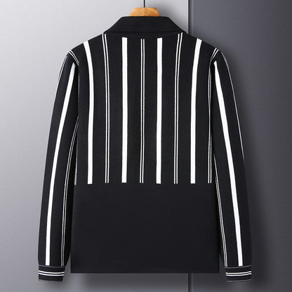 Knitted Cardigan Men's Minimalist Black and White Sweater Autumn and Winter New Slim Fit Sweater Youth Striped Jacket