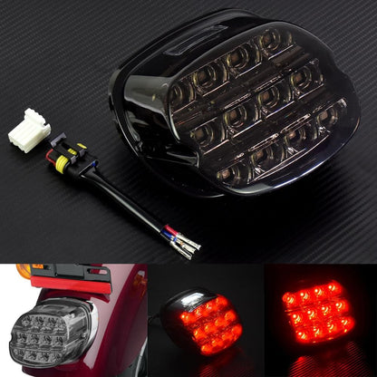 Luz traseira de LED 12V para motocicleta, lente fumê/vermelha, luz de freio, placa de licença, lâmpada traseira para Harley Dyna Touring Sportster Wide Glide