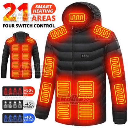 Jaqueta de Inverno Masculina Feminina com Aquecimento em 21 Áreas para Motoqueiros, Jaqueta USB com Aquecimento Elétrico, Colete Térmico para Moto, Casaco