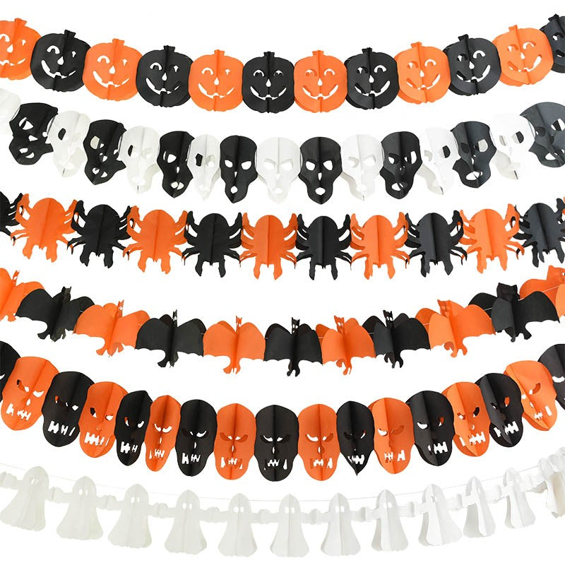3Meter Halloween Hanging Garland Bunting Bat Pumpkin Ghosts Spider Paper Banner Halloween Party Decorations Horror Props