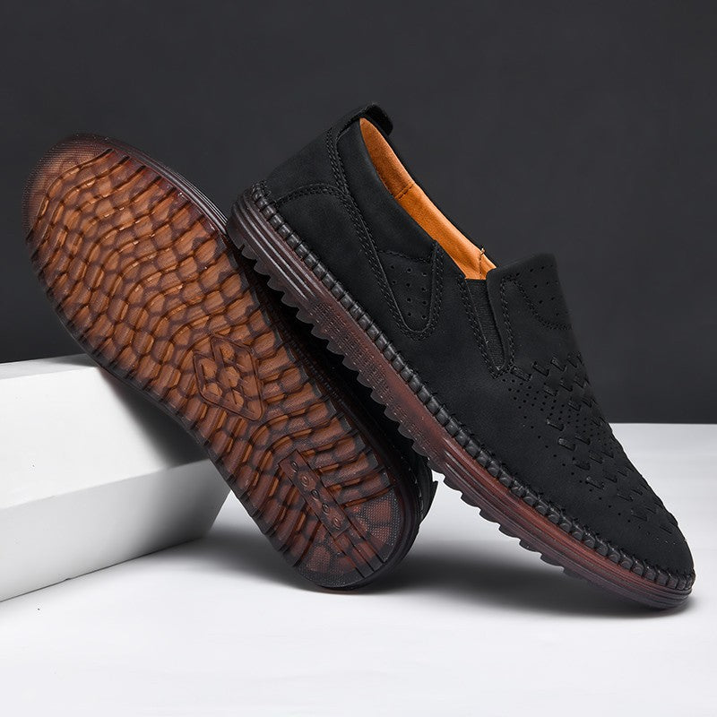 New 2024 Handmade Leather Men Shoes Design Fashion Sneakers Slip On Loafers Summer Mesh Breathable Casual Shoes Men Driving Flat