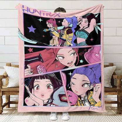 Cobertor de flanela kpop Demon Hunters Huntrix Cobertor Saja Boy Cobertor quente de qualidade para crianças Inverno Sofá Cama Fofinho Colcha