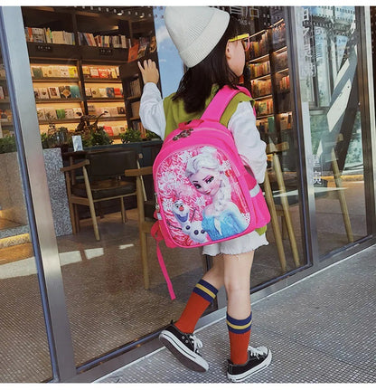 Mochila Escolar Infantil Feminina Disney Frozen 2 Elsa Princesa Desenho Animado Jardim de Infância Moda Viagem Dupla Alça Costa Criança Pequena Bagagem
