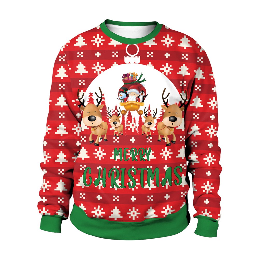 Men Women Tacky Xmas Sweatshirt 3D Christmas Snowflakes Print Holiday Party Jumpers Tops Pullover Snowman Ugly Christmas Sweater