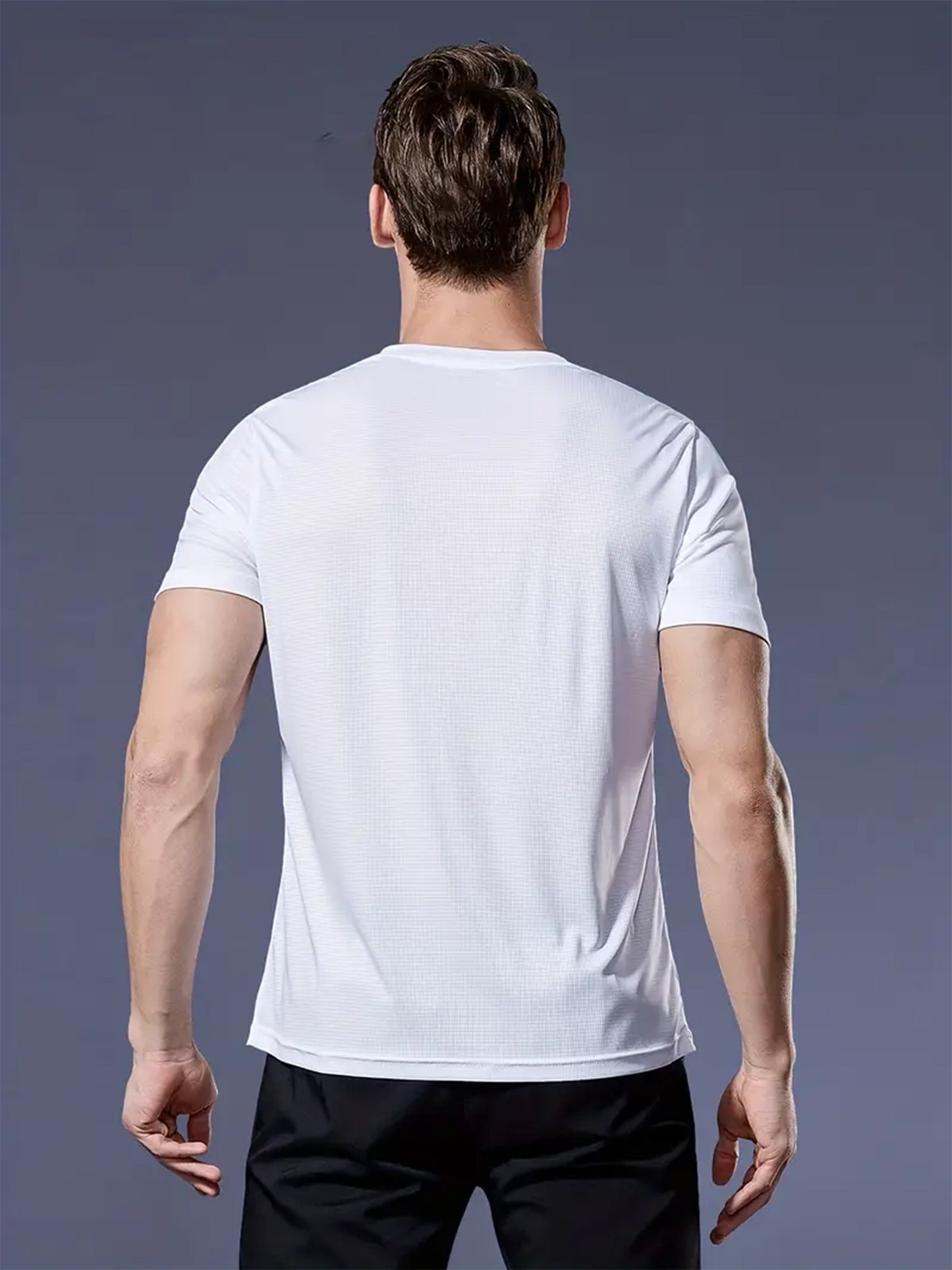 Round Neck T-Shirt 1 Piece White Ultra-Light Men's Quick Drying Breathable Sweat-Absorbent Shirt Suitable for Fitness Gym and Ru