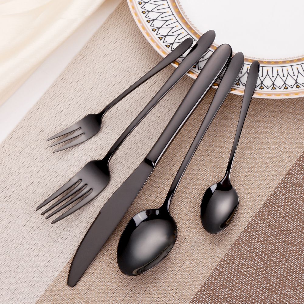 30/35/40 Peças Talheres Ocidentais Aço Inoxidável Preto Conjunto de Talheres Elegante Conjunto de Jantar Espelho Faca Garfo Colher Utensílios de Cozinha