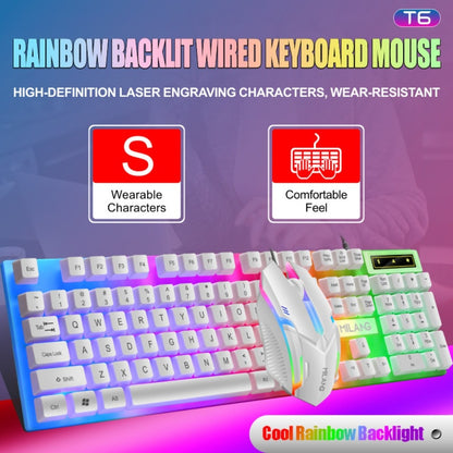 Teclado e Mouse com Fio e Retroiluminação Rainbow, Teclado com Teclas Flutuantes Forte, Resistente ao Desgaste, Sensação Confortável para Escritório Comercial