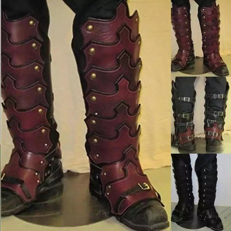 Medieval PU Leather Leg Shin Guards Armor Gaiters Viking Knight Warrior Boot Shoe Cover Greaves Cosplay Costume Larp Accessory