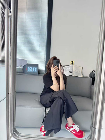 Sports Wide Leg Cargo Pants Women Elastic Waist Loose Solid Color Workwear Pants High Waist Fitness Women's Trousers Sportswear