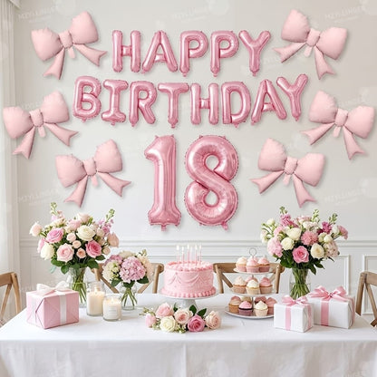 Pink Bow Birthday Balloon Happy Birthday Letter Balloon Used for Wedding, Valentine's Day, Birthday, Proposal Decoration Decor