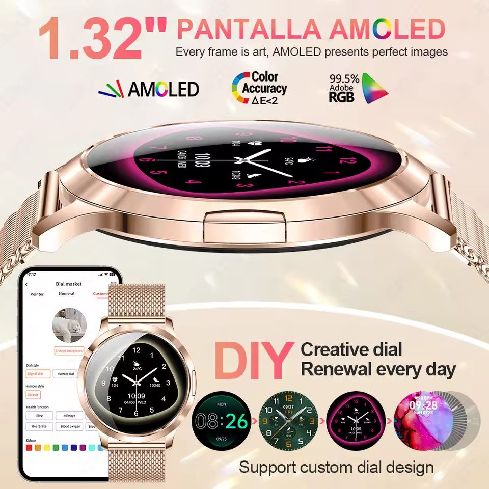 2026 New NFC Smart Watch Women 7.3mm Ultra-Thin 1.32" AMOLED HD Screen Sport Fitness Bluetooth call Luxury Smartwatch Women Gift