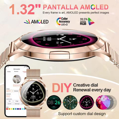 2026 New NFC Smart Watch Women 7.3mm Ultra-Thin 1.32" AMOLED HD Screen Sport Fitness Bluetooth call Luxury Smartwatch Women Gift