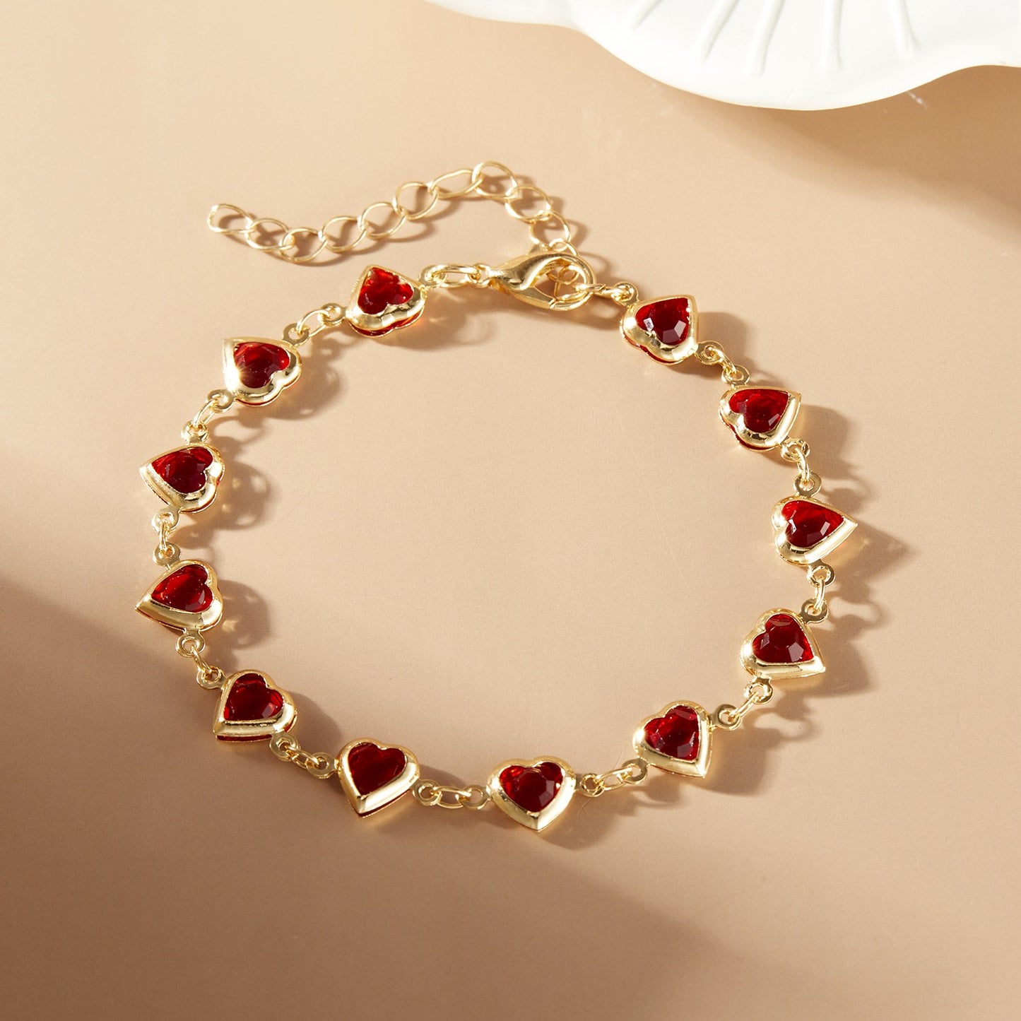 Pulseiras elegantes de corrente de metal com zircônia e cristal vermelho para mulheres, pulseiras coloridas de coração, joias de pulso, presente para festas de casamento e meninas
