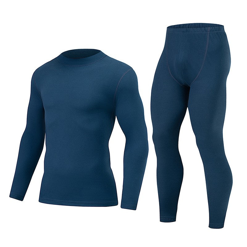 2-piece Autumn/Winter Men's Classic Fashion Basic Warm Underwear Set Loose Large Half High Collar Top T-shirt Elastic Waist Pant