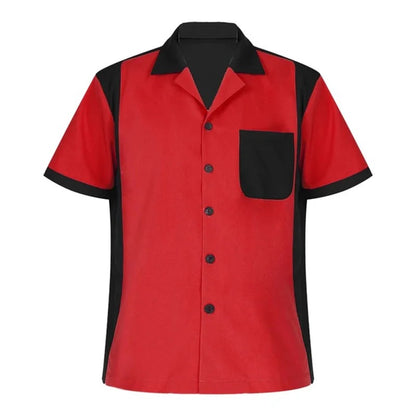 2024 summer new men's bowling shirt Retro short sleeve button casual multi-color