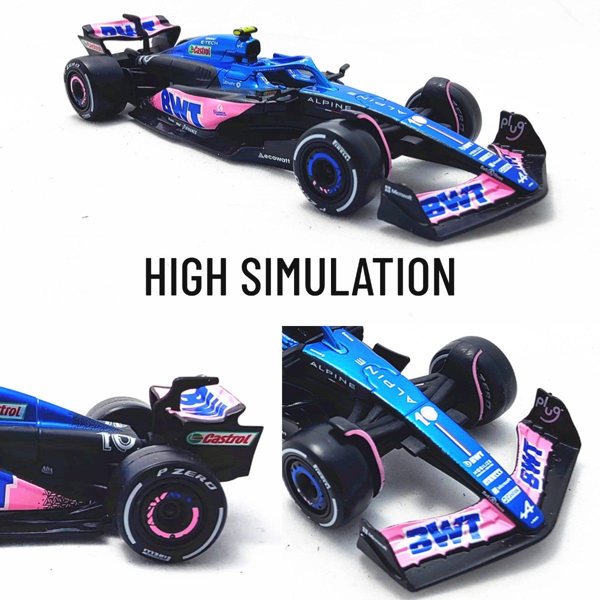 Bburago BWT Alpine A523 #10 Pierre Gasly F1 Modelo de Carro, Escala 1:43 Fórmula 1 Equipe Francesa de Corrida Miniatura Colecionável Brinquedo