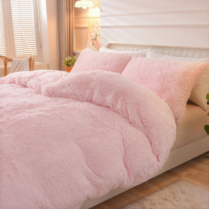 3PC Solid Plush Duvet Cover Comfortable Bedding 1 Duvet cover 2 Pillowcases Soft And Skin Friendly No Filling Four Seasons