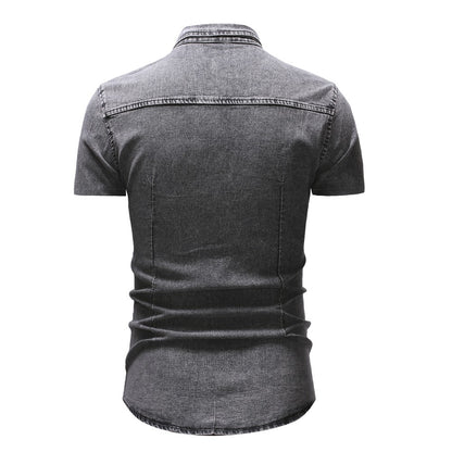 Men Denim Shirts Tops Shirt Short Sleeve Button Turn Down Collar Single Breasted Slim Fit Solid Simple Casual Splice Top 2024