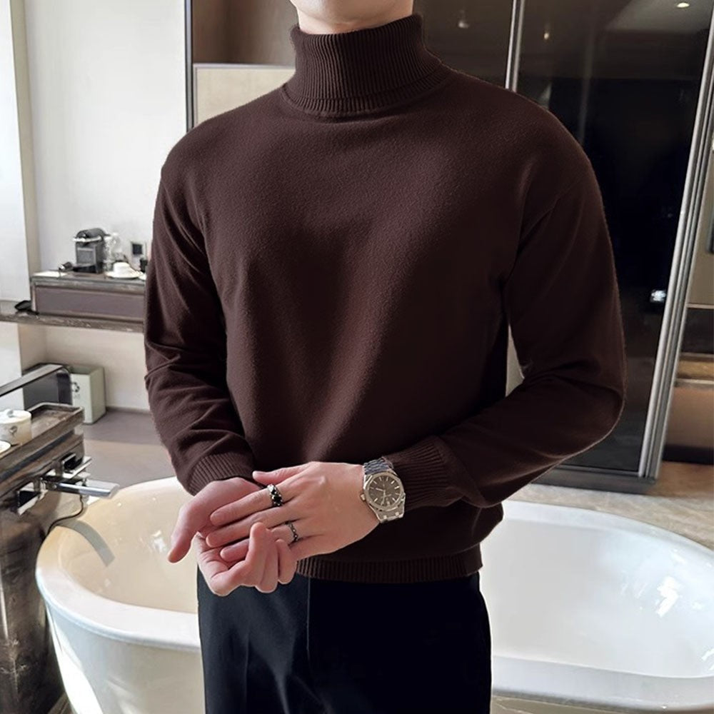 Korean Fashion Autumn Winter Sweaters Men Pullovers Fleece Turtleneck Knitted Sweatshirt Warm Bottoming Shirts