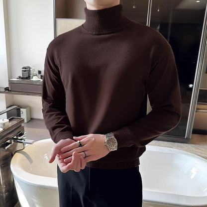 Korean Fashion Autumn Winter Sweaters Men Pullovers Fleece Turtleneck Knitted Sweatshirt Warm Bottoming Shirts