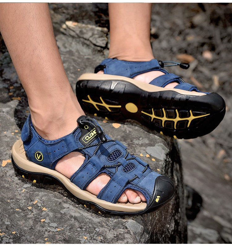 Fashion Men Genuine Leather Shoes 2025 Summer Non Slip Outdoor Water Walking Hiking Trekking Shoes Comfortable Casual Sneakers