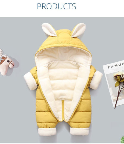 OLEKID 2025 Winter Baby Romper Plus Velvet Warm Baby Girl Snowsuit Cartoon Rabbit Baby Boys Jumpsuit Toddler Girl Overalls