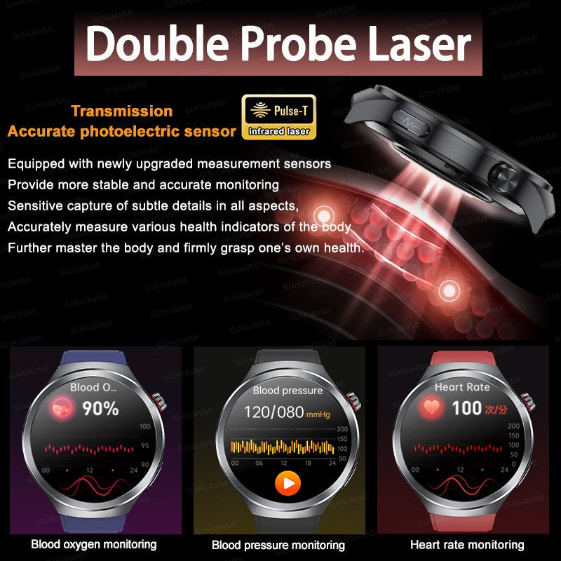 Relógio Inteligente Smartwatch Masculino 2026 Health Tracker com Safira e Medição de Ácido Úrico, Gordura Sanguínea, Pressão Arterial e ECG+PPG com Análise Corporal